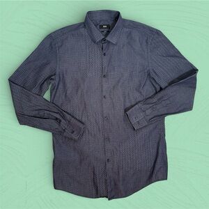 Hugo Boss Slim Fit Dress Shirt 16 / 41 Navy Textured Italian Fabric